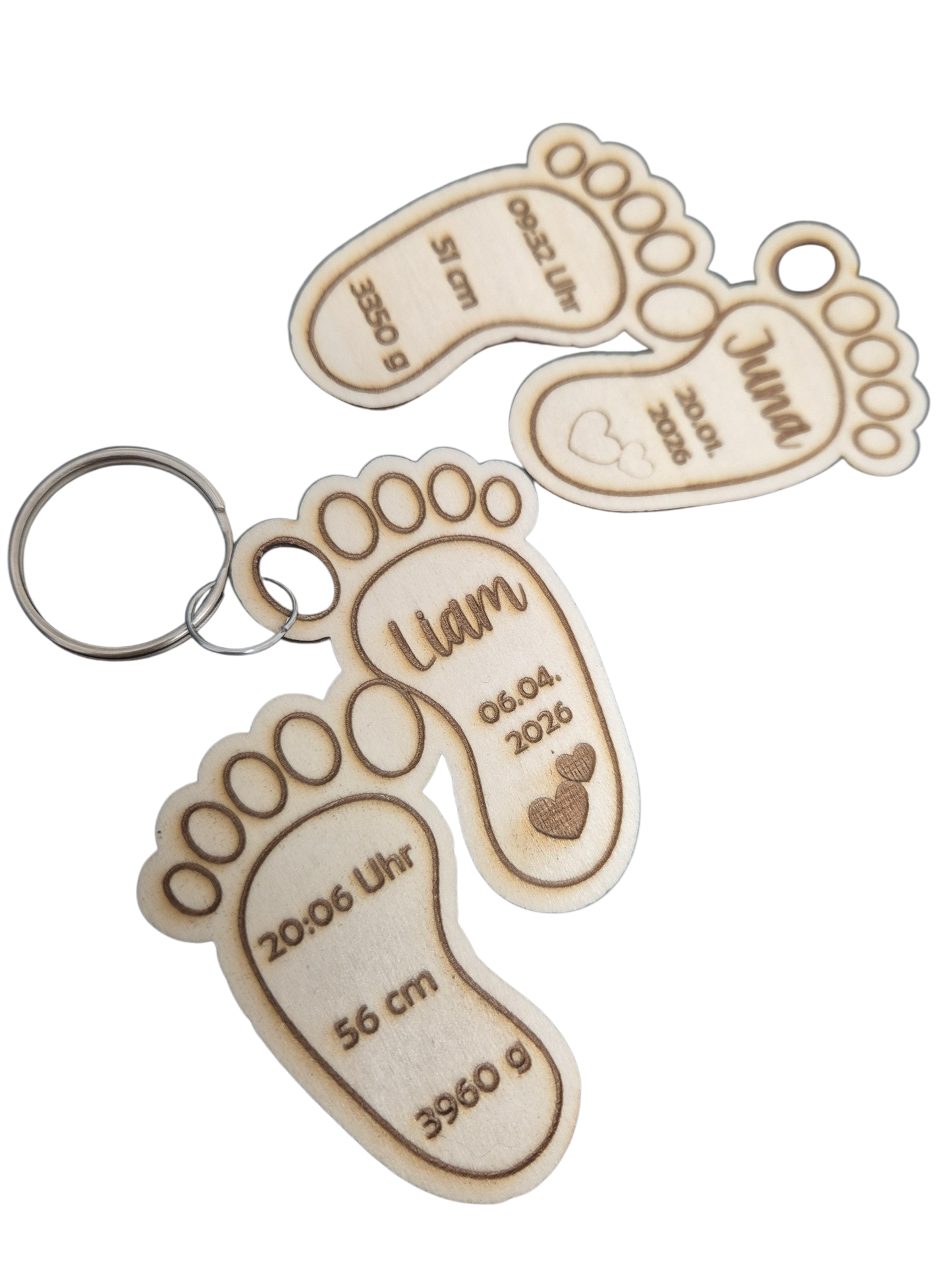 Personalisierter Babyfuß- Schlüsselanhänger aus Holz - Geschenk zum Muttertag