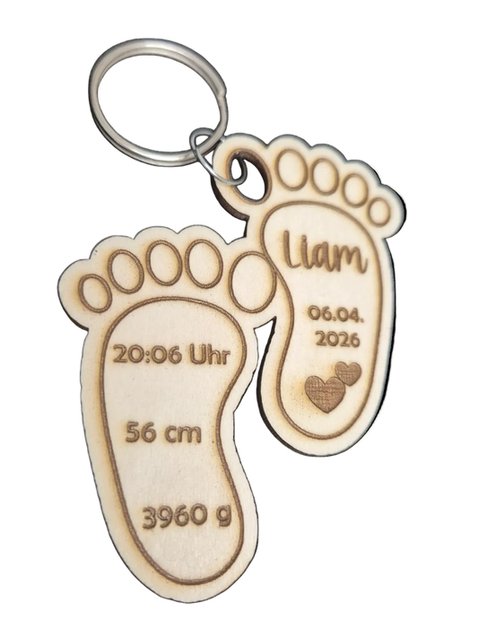 Personalisierter Babyfuß- Schlüsselanhänger aus Holz - Geschenk zum Muttertag