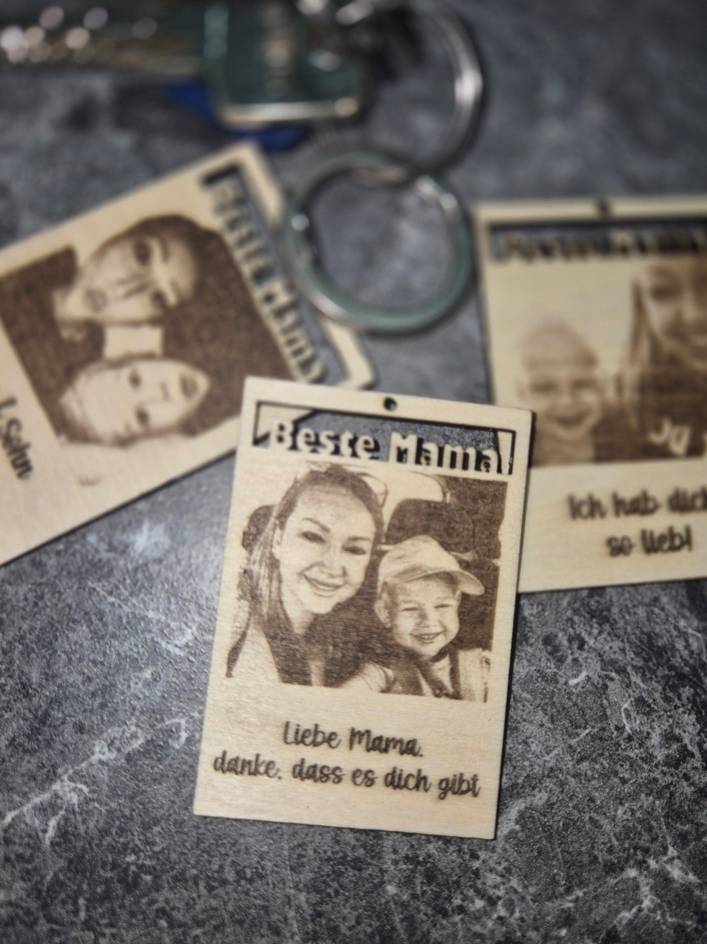 Personalisierter Foto- Schlüsselanhänger aus Holz